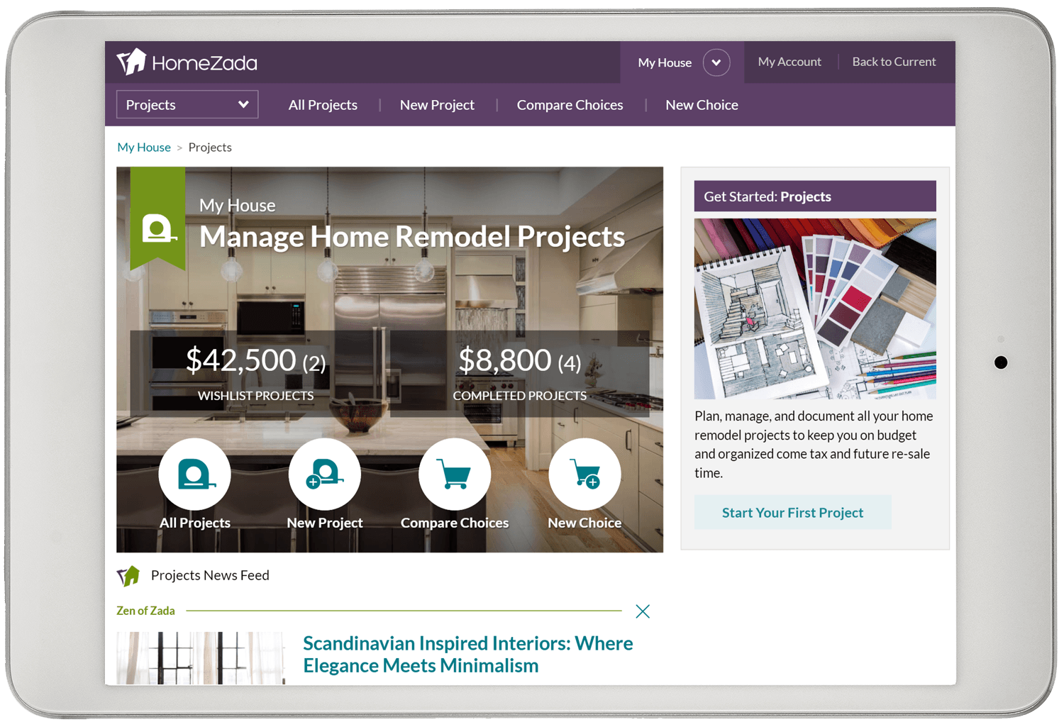 Home remodel projects dashboard